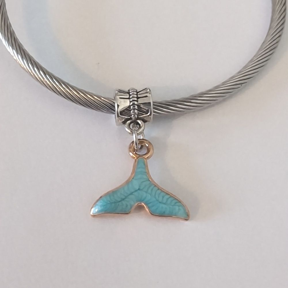 Gold with Blue Enamel Mermaid Tail‎ Dangle Charm for Pandora Style Bracelet